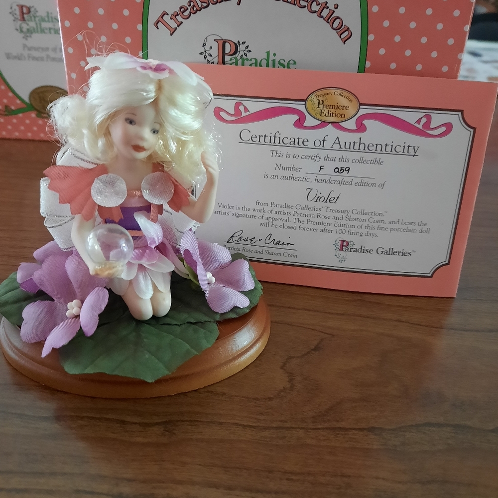 NIB Paradise Galleries Flower Fairy Porcelain Doll - Violet